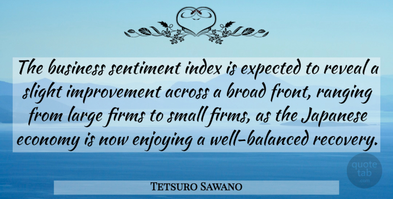 Tetsuro Sawano Quote About Across, Broad, Business, Economy, Enjoying: The Business Sentiment Index Is...