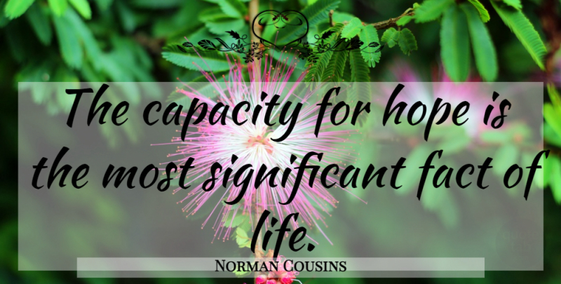 Norman Cousins Quote About Hope, Facts, Significant: The Capacity For Hope Is...