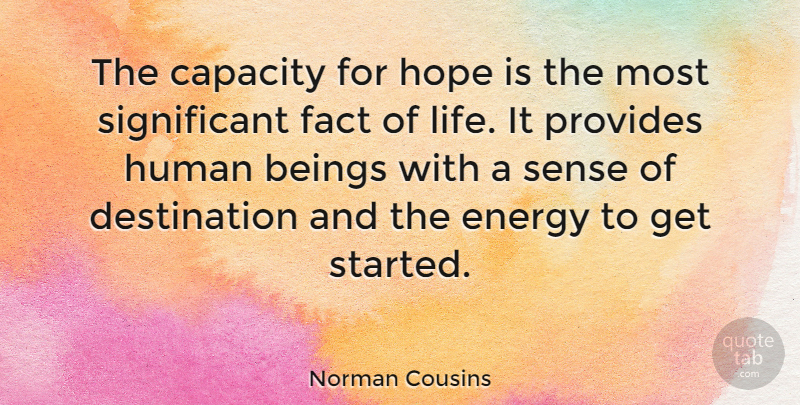Norman Cousins Quote About Hope, Live Life, Facts: The Capacity For Hope Is...