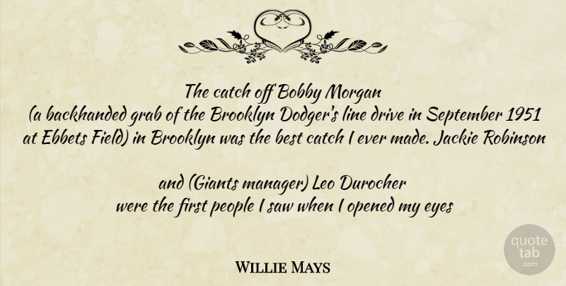 Willie Mays Quote About Eye, People, Giants: The Catch Off Bobby Morgan...