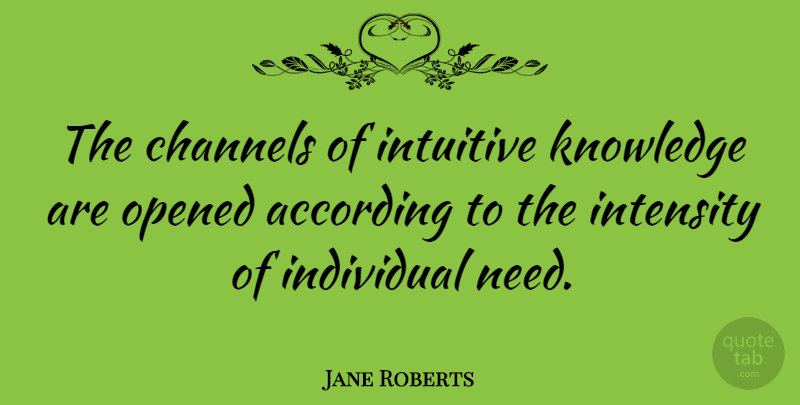 Jane Roberts Quote About Intuition, Needs, Instinct: The Channels Of Intuitive Knowledge...