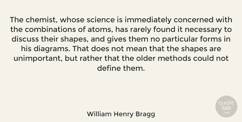 William Henry Bragg Quote About Concerned, Discuss, Forms, Found, Gives: The Chemist Whose Science Is...