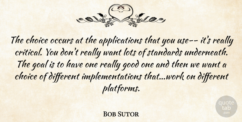 Bob Sutor Quote About Choice, Goal, Good, Lots, Occurs: The Choice Occurs At The...