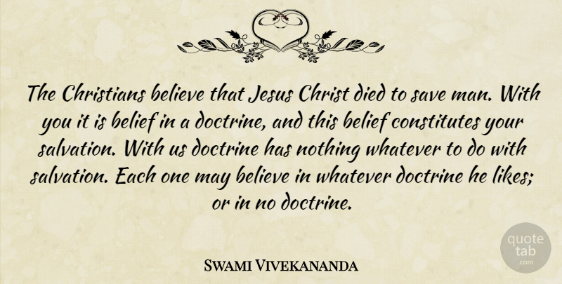 Swami Vivekananda Quote About Christian, Jesus, Believe: The Christians Believe That Jesus...