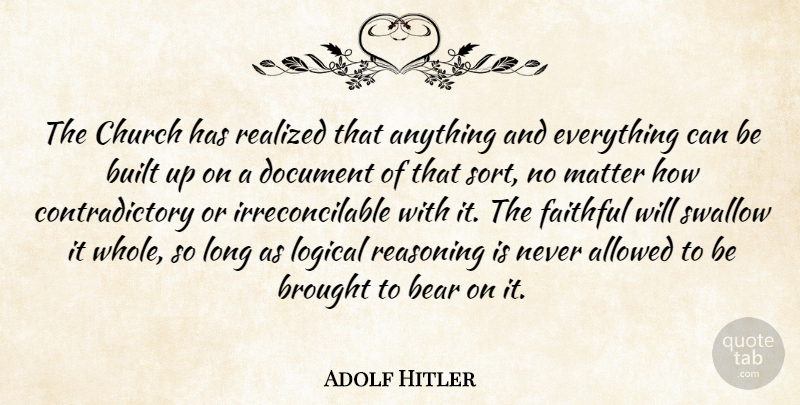 Adolf Hitler Quote About Religious, Logical Reasoning, Long: The Church Has Realized That...