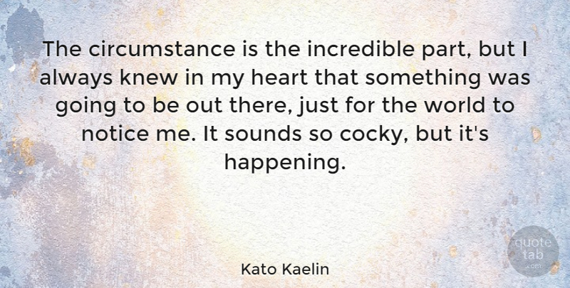 Kato Kaelin Quote About Heart, Cocky, World: The Circumstance Is The Incredible...