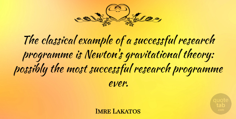 Imre Lakatos Quote About Successful, Example, Research: The Classical Example Of A...