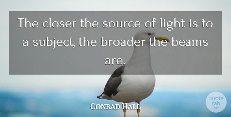 Conrad Hall Quote About Light, Source, Beam: The Closer The Source Of...