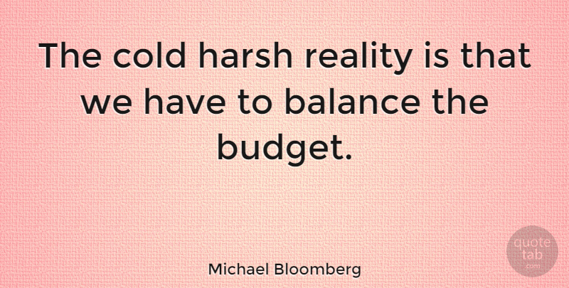 Michael Bloomberg Quote About Reality, Balance, Cold: The Cold Harsh Reality Is...