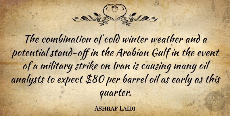 Ashraf Laidi Quote About Arabian, Barrel, Causing, Cold, Early: The Combination Of Cold Winter...
