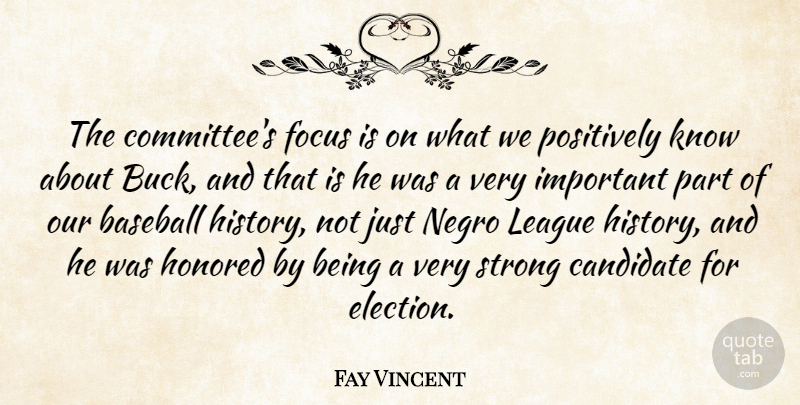 Fay Vincent Quote About Baseball, Candidate, Focus, Honored, League: The Committees Focus Is On...