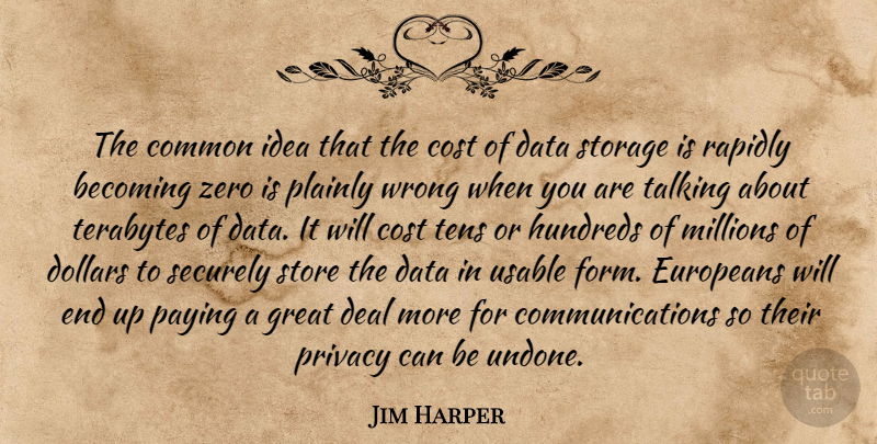 Jim Harper Quote About Becoming, Common, Cost, Data, Deal: The Common Idea That The...