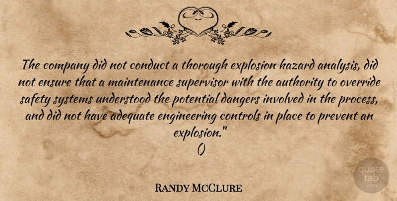 Randy McClure Quote About Adequate, Authority, Company, Conduct, Controls: The Company Did Not Conduct...