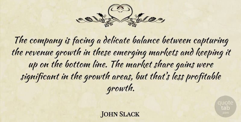 John Slack Quote About Balance, Bottom, Capturing, Company, Delicate: The Company Is Facing A...