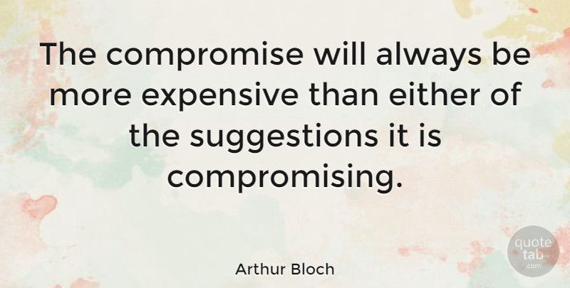 Arthur Bloch Quote About Suggestions, Compromise, Never Compromise: The Compromise Will Always Be...