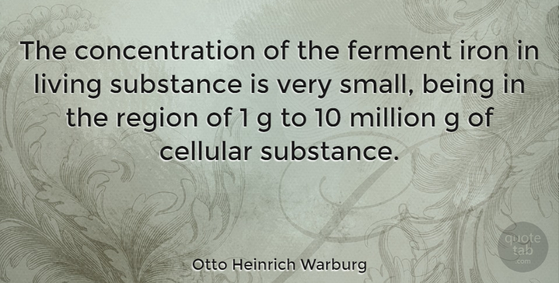 Otto Heinrich Warburg Quote About Concentration, Ferment, Iron, Million, Region: The Concentration Of The Ferment...