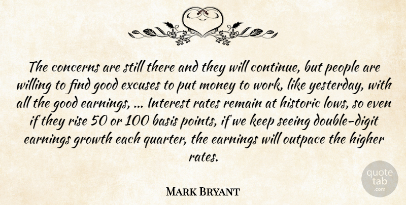 Mark Bryant Quote About Basis, Concerns, Earnings, Excuses, Good: The Concerns Are Still There...