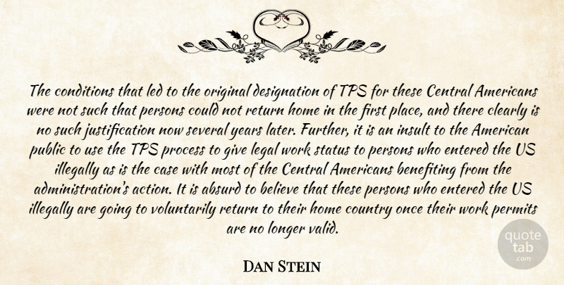 Dan Stein Quote About Absurd, Believe, Case, Central, Clearly: The Conditions That Led To...