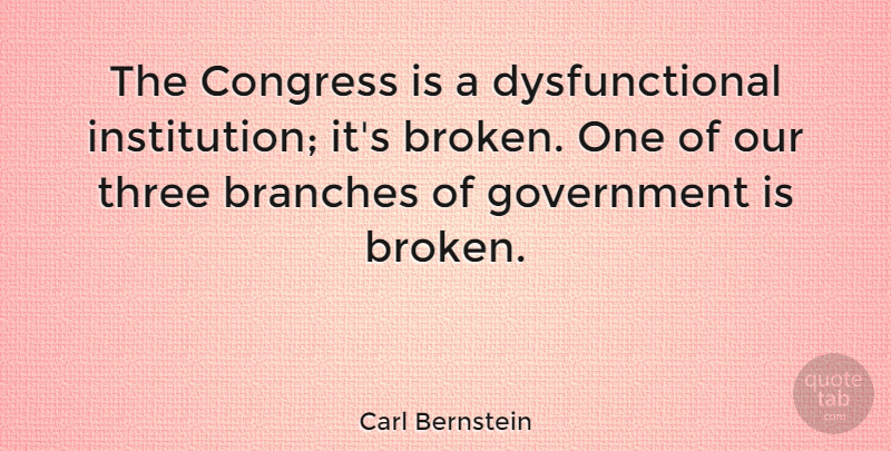 Carl Bernstein Quote About Branches, Congress, Government: The Congress Is A Dysfunctional...