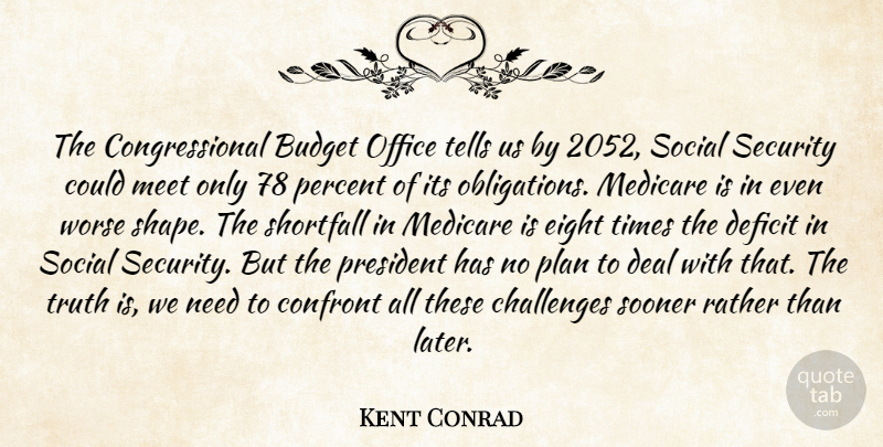 Kent Conrad Quote About Budget, Challenges, Confront, Deal, Deficit: The Congressional Budget Office Tells...