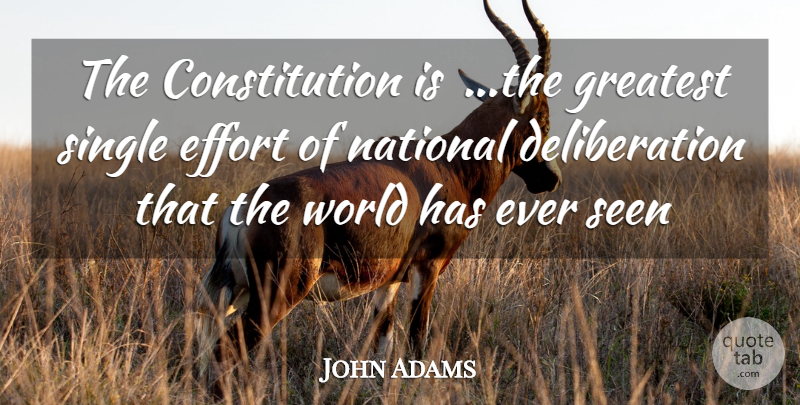 John Adams Quote About Effort, World, Constitution: The Constitution Is The Greatest...