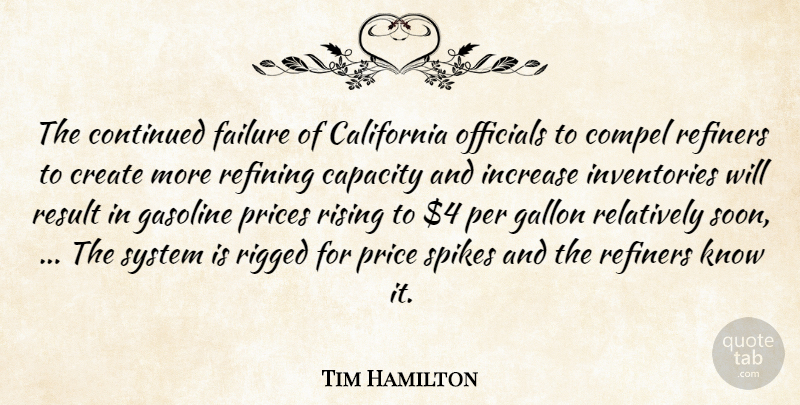 Tim Hamilton Quote About California, Capacity, Compel, Continued, Create: The Continued Failure Of California...