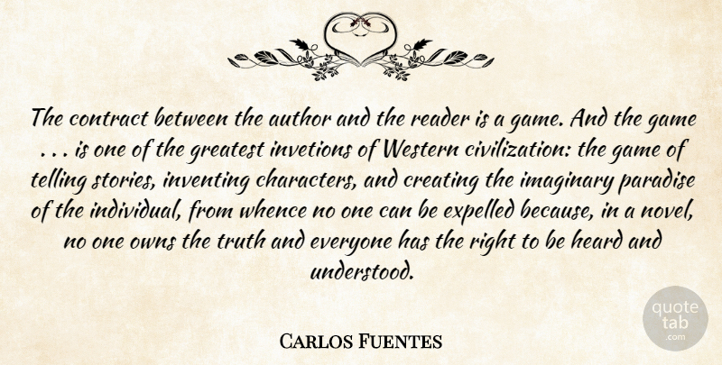 Carlos Fuentes Quote About Character, Civilization, Games: The Contract Between The Author...