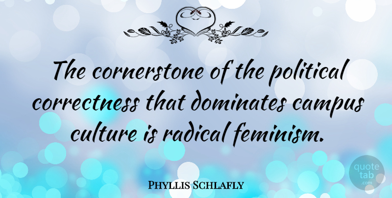 Phyllis Schlafly Quote About Radical Feminism, Feminist, Political: The Cornerstone Of The Political...