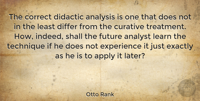 Otto Rank Quote About Doe, Analysis, Technique: The Correct Didactic Analysis Is...