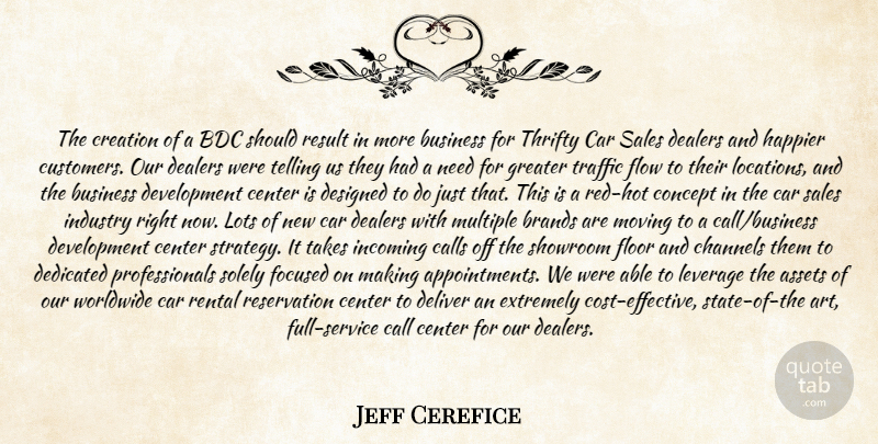 Jeff Cerefice Quote About Assets, Brands, Business, Calls, Car: The Creation Of A Bdc...
