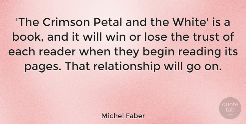 Michel Faber Quote About Begin, Crimson, Lose, Reader, Relationship: The Crimson Petal And The...