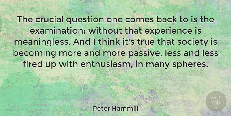 Peter Hammill Quote About Thinking, Examination, Enthusiasm: The Crucial Question One Comes...