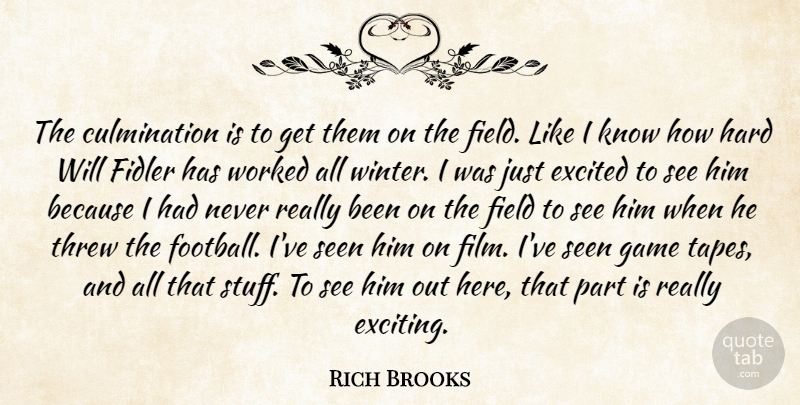 Rich Brooks Quote About Excited, Field, Game, Hard, Seen: The Culmination Is To Get...