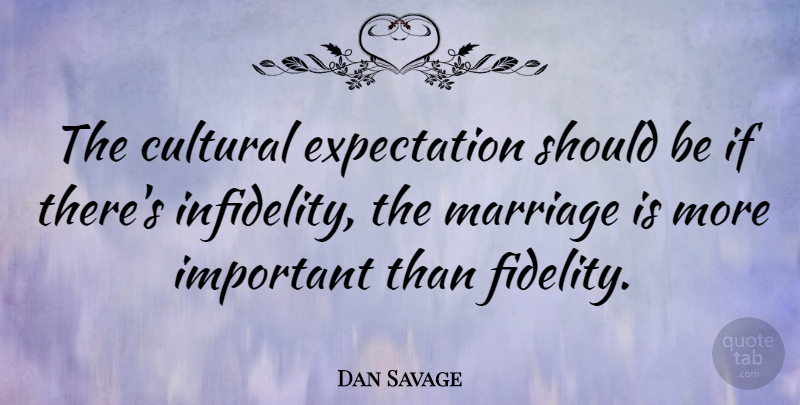 Dan Savage Quote About Expectations, Infidelity, Important: The Cultural Expectation Should Be...