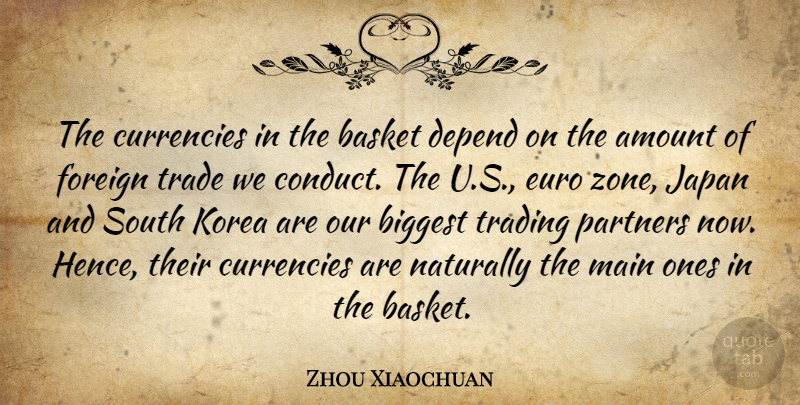 Zhou Xiaochuan Quote About Amount, Basket, Biggest, Depend, Euro: The Currencies In The Basket...