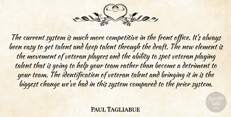 Paul Tagliabue Quote About Ability, Biggest, Bringing, Change, Compared: The Current System Is Much...
