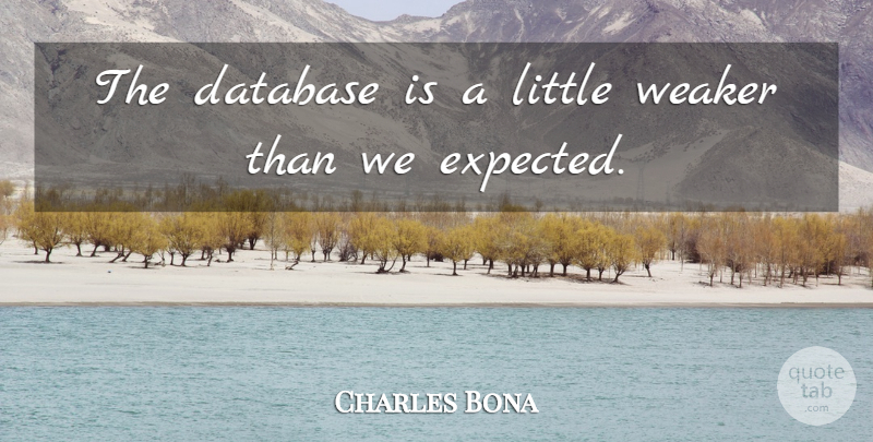 Charles Bona Quote About Database, Weaker: The Database Is A Little...