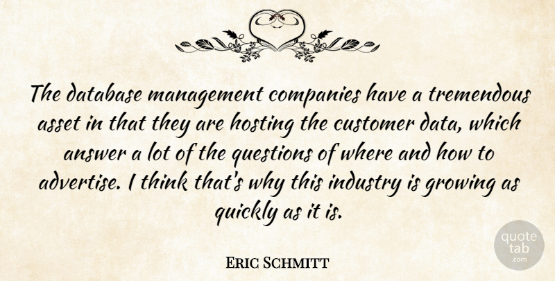 Eric Schmitt Quote About Answer, Asset, Companies, Customer, Database: The Database Management Companies Have...