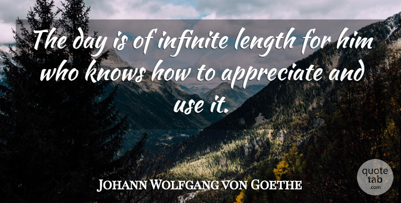 Johann Wolfgang von Goethe Quote About Time, Appreciate, Use: The Day Is Of Infinite...