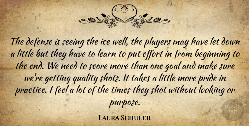 Laura Schuler Quote About Beginning, Defense, Effort, Goal, Ice: The Defense Is Seeing The...