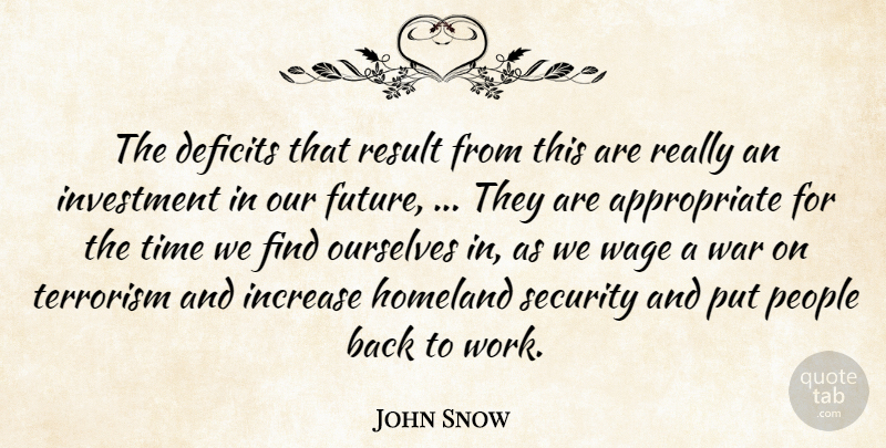 John Snow Quote About Deficits, Homeland, Increase, Investment, Ourselves: The Deficits That Result From...