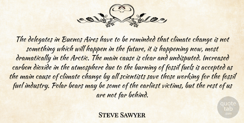 Steve Sawyer Quote About Accepted, Atmosphere, Bears, Burning, Carbon: The Delegates In Buenos Aires...