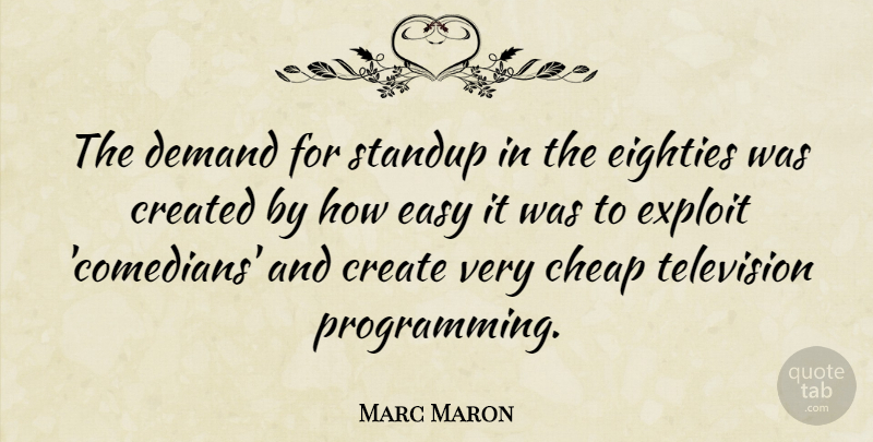 Marc Maron Quote About American Entertainer, Cheap, Created, Demand, Eighties: The Demand For Standup In...