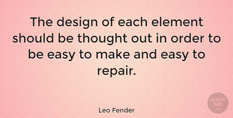 Leo Fender Quote About Order, Design, Racist: The Design Of Each Element...
