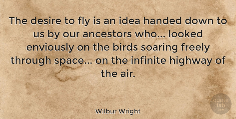 Wilbur Wright Quote About American Inventor, Ancestors, Desire, Freely, Handed: The Desire To Fly Is...