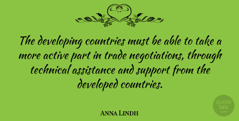 Anna Lindh Quote About Country, Support, Developing Countries: The Developing Countries Must Be...