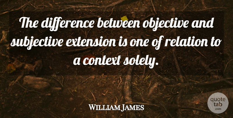 William James Quote About Differences, Relation, Subjective: The Difference Between Objective And...