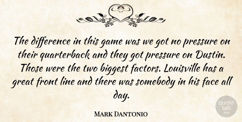 Mark Dantonio Quote About Biggest, Difference, Face, Front, Game: The Difference In This Game...