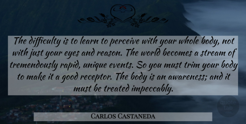 Carlos Castaneda Quote About Eye, Unique, World: The Difficulty Is To Learn...