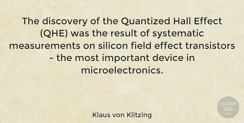 Klaus von Klitzing Quote About Device, Field, Hall, Silicon, Systematic: The Discovery Of The Quantized...